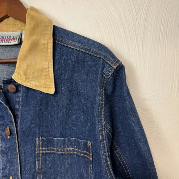 Vintage 90s Bill Blass Blue Jean Denim Chore Jacket Corduroy Collar Women Size S - Picture 2 of 5